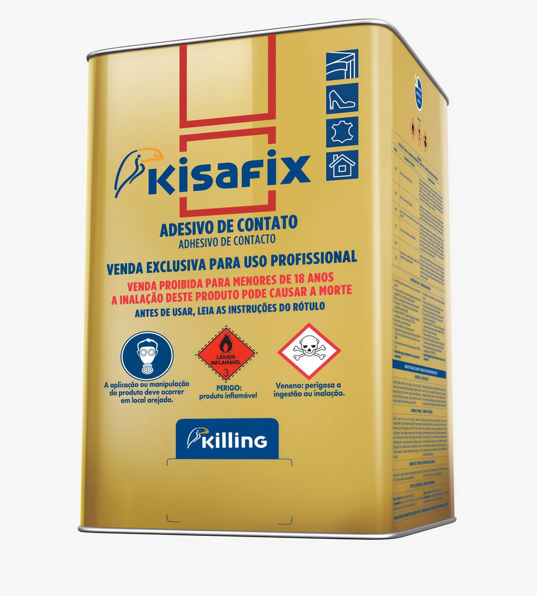 Lata grande do adesivo de contato Kisafix, da Killing, de venda exclusiva para uso profissional.
